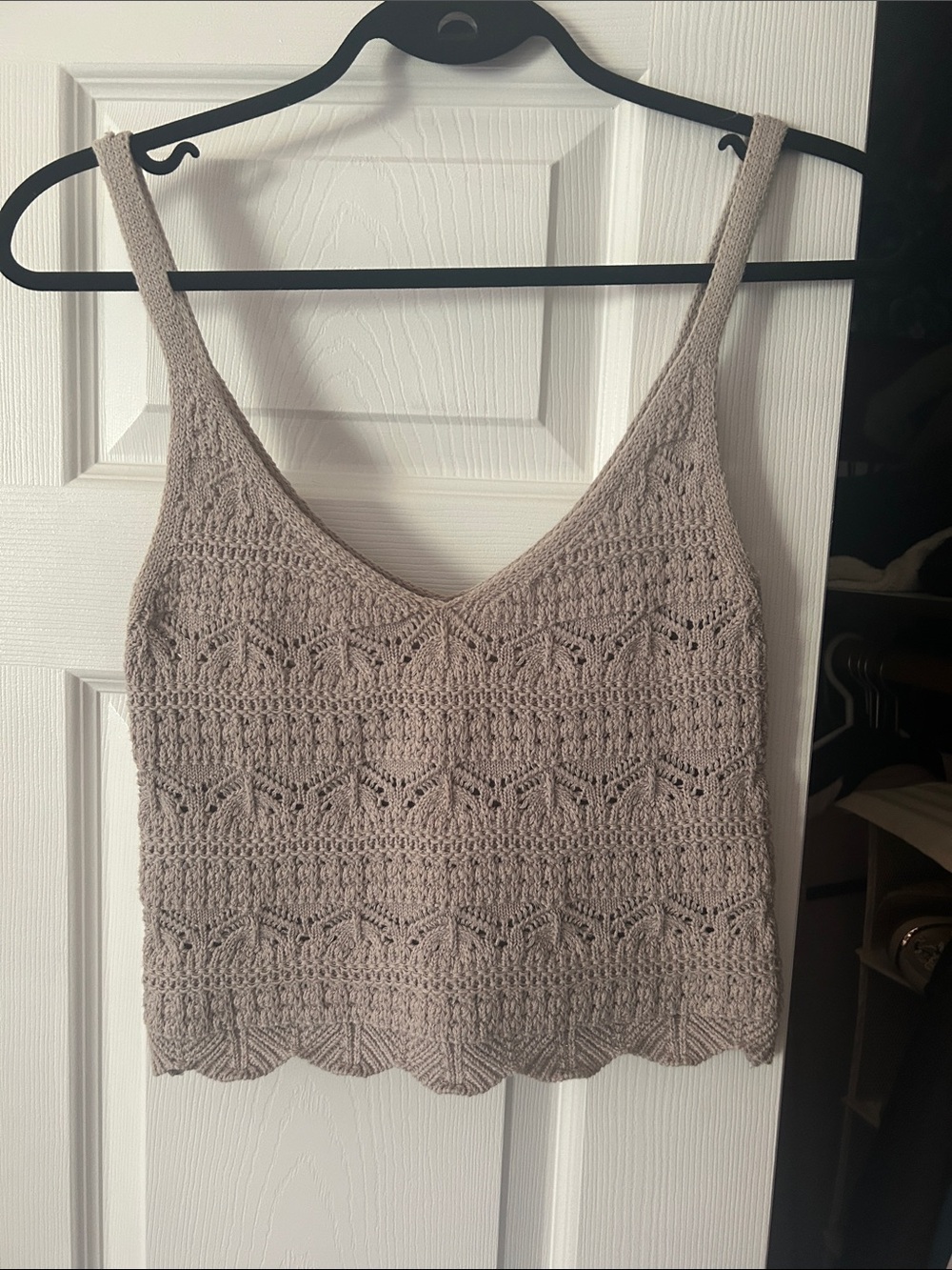 BE COOL Taupe Crochet Knit Camisole